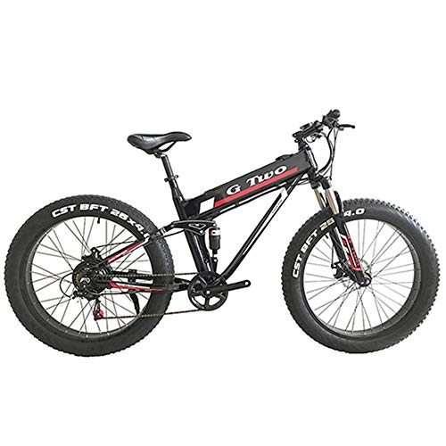 Mountain bike elettriches : GD30Z 26"*4.0 Mountain Bike Elettrico Fat Tire, Motore 350W / 500W, 7 velocità Snow Bike, Sospensione Anteriore e Posteriore (Black, 350W 10.4Ah)