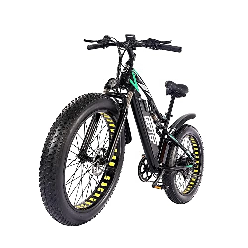 Mountain bike elettriches : GEPTEP Bicicletta elettrica per adulti Ebike 26 pollici Trekking Fat Bike con batteria staccabile 48V17Ah Doppia sospensione Shimano 7 velocità, durata della batteria 75KM