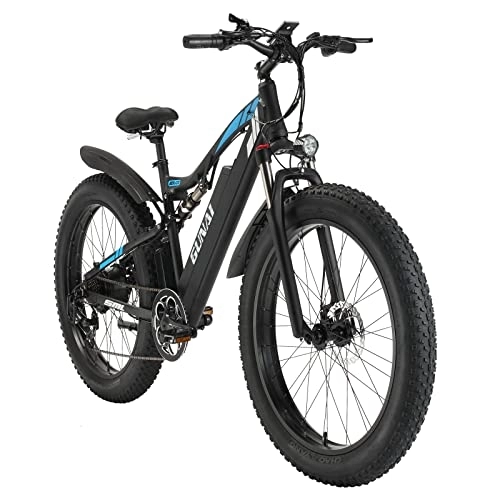 Mountain bike elettriches : GUNAI Bici elettrica Mountain E-Bike 26 '' 4.0 Fat Tire 48V con batteria agli ioni di litio 17AH rimovibile e doppio assorbimento degli urti
