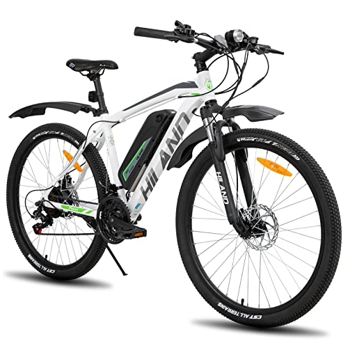 Mountain bike elettriches : HILAND - Bicicletta elettrica da 27 pollici, con motore BAFANG da 250 W, per uomo e donna, cambio Shimano a 21 marce, freno a disco, forcella ammortizzata con batteria al litio da 36 V, 10, 4 Ah