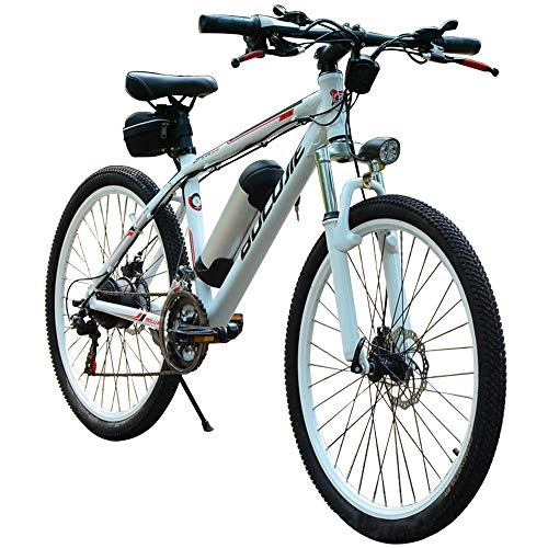 Mountain bike elettriches : HJHJ Mountain Bike elettrica (36V / 250W) Batteria Rimovibile da 26 Pollici Bici da Strada 21 velocità con la Parte Anteriore e Posteriore a LED velocità di Freno a Disco Fino a 25km / H