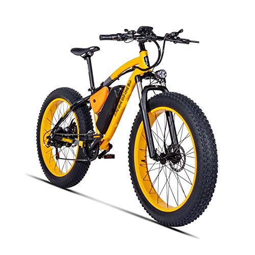 Mountain bike elettriches : HLEZ 26 Pollici Fat Tire Electric Bike, e-Bike 48V 17Ah Batteria agli ioni di Litio e Motore da 500W, 21 velocità con Freni a Disco Idraulici - Mountain Bike Elettrica, Giallo, UK