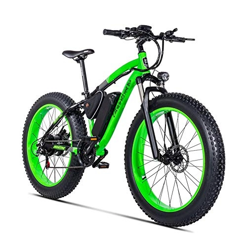 Mountain bike elettriches : HLEZ 26 Pollici Fat Tire Electric Bike, e-Bike 48V 17Ah Batteria agli ioni di Litio e Motore da 500W, 21 velocità con Freni a Disco Idraulici - Mountain Bike Elettrica, Verde, UE