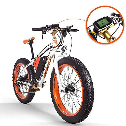 Mountain bike elettriches : HUATXING 48V 1000W 17Ah 21-velocità Montagna Neve Bici elettrica Fat Tire 26inch Bicicletta elettrica, Arancia