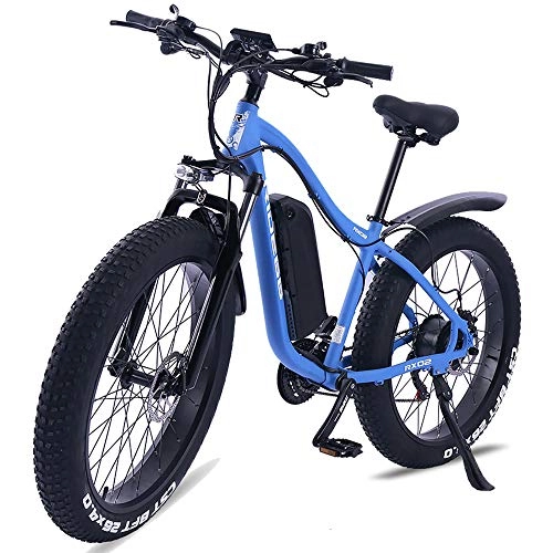 Mountain bike elettriches : Huiuk Bicicletta Elettrica E-Bike da 26 Pollici Mountain Bike Fat Tire Batteria al Litio da 48 V 8 Ah con Motore da 1000 W E Bicycle Elettrica A 21 Marce per Uomini Donne Adulti, Blue