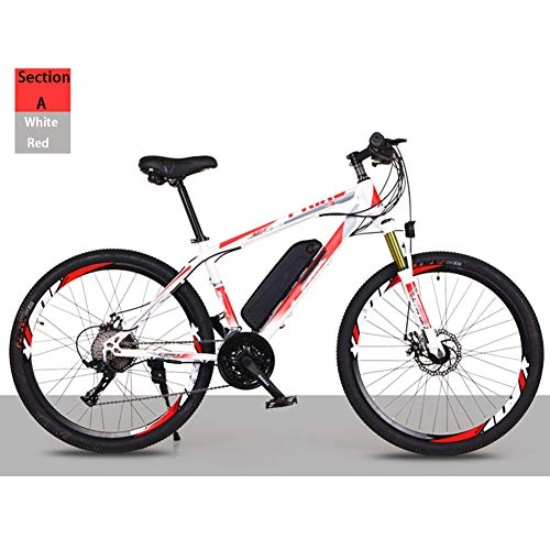 Mountain bike elettriches : HWOEK Bicicletta elettrica Fuoristrada per Adulti, 26 Pollici Bici Elettrica da Mountain 21 / 27 velocità Unisexe, White Red, B 36V8AH