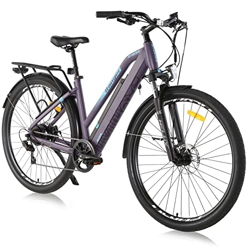 Mountain bike elettriches : Hyuhome Biciclette elettriche da 28 '' per adulti e uomini, mountain bike elettrica con batteria rimovibile da 36 V 12, 5 Ah e motore BAFANG (viola, 820 L)