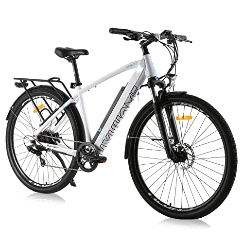 Mountain bike elettriches : Hyuhome E Bike - Bicicletta elettrica da uomo, 28 pollici, 250 W, per adulti e donne, con batteria al litio da 36 V 12, 5 Ah e cambio Shimano a 7 marce, colore: Bianco