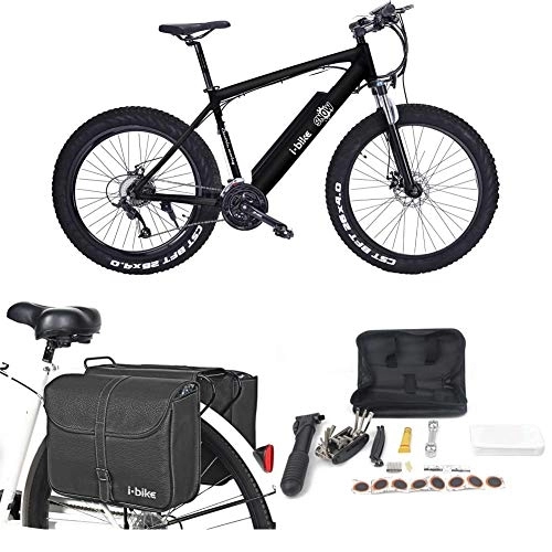 Mountain bike elettriches : i-Bike, Mountain Snow Unisex adulto, Nero, Unica + Borse da Trasporto + Kit Riparazione + Supporto Universale per Smartphone