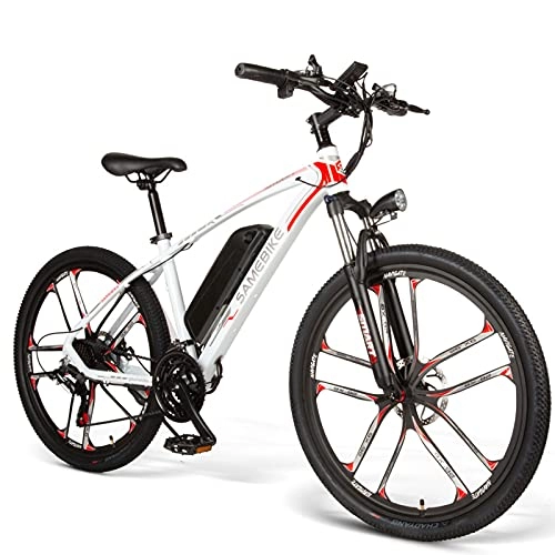 Mountain bike elettriches : JINGJIN Bici elettriche MTB in Alluminio, Batteria agli ioni di Litio 48V / 8Ah, Bici elettrica con Motore 350W, velocità 30 km / h, e-Bike da Uomo, Donna, White