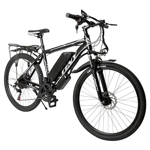 Mountain bike elettriches : JINPRDAMZ Bicicletta elettrica da 26 pollici, 21 marce, bicicletta elettrica nera con sedile, motore da 250 W fino a 25 km / h, display screen e faro LED, tre modalità di guida, E-Citybike per adulti e