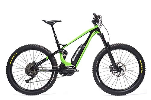 Mountain bike elettriches : Kawasaki Bicicletta elettrica per adulti Full Suspension, verde, S