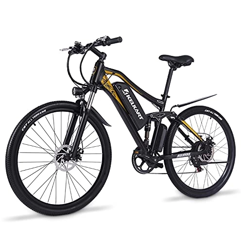 Mountain bike elettriches : KELKART Bicicletta Elettrica con Motore Brushless da 500W con Batteria Agli Ioni di Litio Rimovibile da 48V 15AH e Cambio Shimano a 7 Velocità
