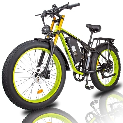 Mountain bike elettriches : Kinsella K800 Pro Bicicletta elettrica a Doppio Motore 26" x 4.0 Fat Tire, 7 Velocità, Batteria Rimovibile 23AH, Freni a Disco Idraulici (Verde)