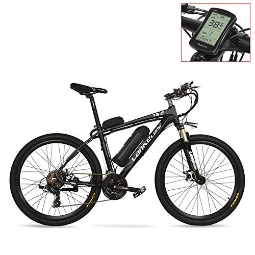 Mountain bike elettriches : LANKELEISI T8 48V 400W Potente Bici elettrica Mountain Bike, Adotta Forcella Ammortizzata, Doppio Freno a Disco, Bicicletta di Assistenza al Pedale (Grey LCD, 15Ah + 1 Spare Battery)