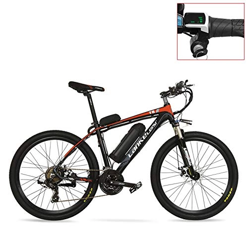 Mountain bike elettriches : LANKELEISI T8 48V 400W Potente Bici elettrica Mountain Bike, Adotta Forcella Ammortizzata, Doppio Freno a Disco, Bicicletta di Assistenza al Pedale (Red LED, 15Ah + 1 Spare Battery)