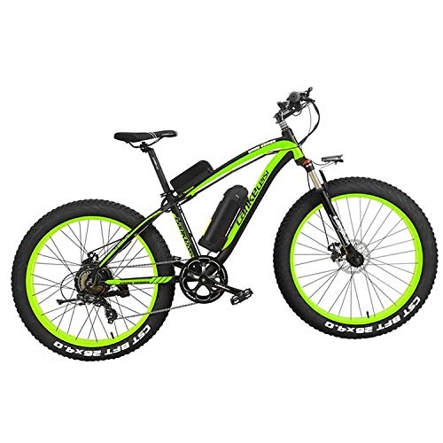 Mountain bike elettriches : LANKELEISI XF4000 Bici Elettrica 500W / 1000W 7 velocità Fat Tire Mountain Bike Adulto Full Sospensione Freno a Disco Idraulico, Batteria al Litio 16Ah (Nero e Verde, 500W)