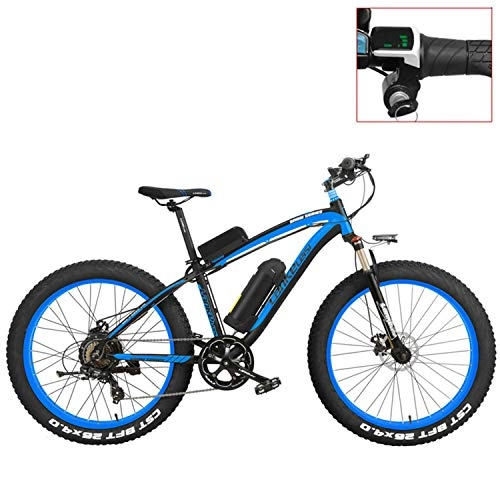 Mountain bike elettriches : LANKELEISI XF4000 Mountain Bike elettrica da 26 Pollici, 4.0 Pneumatici Grassi, Bici da Neve, Batteria al Litio 48V, Bicicletta a pedalata assistita (Blue-LED, 500W)