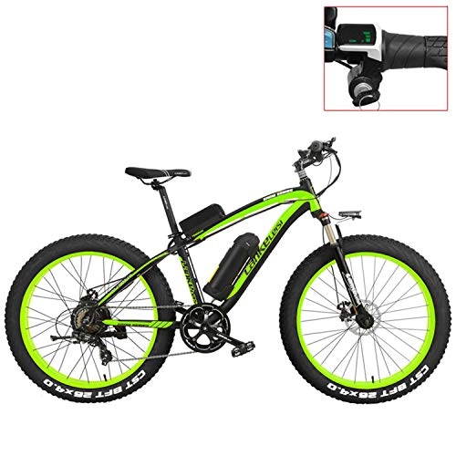Mountain bike elettriches : LANKELEISI XF4000 Mountain Bike elettrica da 26 Pollici, 4.0 Pneumatici Grassi, Bici da Neve, Batteria al Litio 48V, Bicicletta a pedalata assistita (Green-LED, 500W)