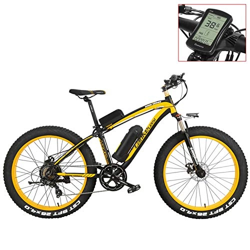 Mountain bike elettriches : LANKELEISI XF4000 Mountain Bike elettrica da 26 Pollici, 4.0 Pneumatici Grassi, Bici da Neve, Batteria al Litio 48V, Bicicletta a pedalata assistita (Yellow-LCD, 1000W)