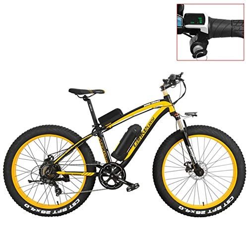 Mountain bike elettriches : LANKELEISI XF4000 Mountain Bike elettrica da 26 Pollici, 4.0 Pneumatici Grassi, Bici da Neve, Batteria al Litio 48V, Bicicletta a pedalata assistita (Yellow-LED, 500W)