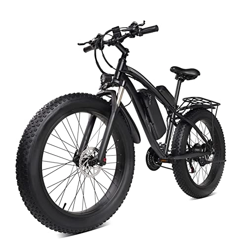 Mountain bike elettriches : LIU Bici elettrica 1000W per Adulti 26 Pollici Fat Tire Bici elettrica in Lega di Alluminio Spiaggia all' Aperto Mountain Bike Bicicletta da Neve Ciclismo (Colore : Nero)