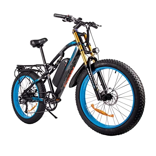 Mountain bike elettriches : LIU Bici elettrica per Adulti 26'' Ebike con Motore 1000W, Mountain Bike elettrica 27MPH, Batteria Rimovibile 48V / 17Ah, Cambio a 9 velocità (Colore : Black-Blue)