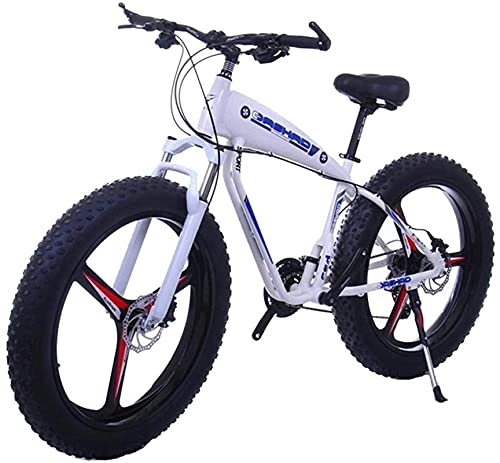 Mountain bike elettriches : Mountain Bike elettrica 26 Pollici Fat Tire E-Bike 21 / 2427 velocità Beach Cruiser Sport MTB Biciclette Snow Bike Batteria al Litio Freni a Disco (Colore: 10Ah, Dimensioni: Bianco)