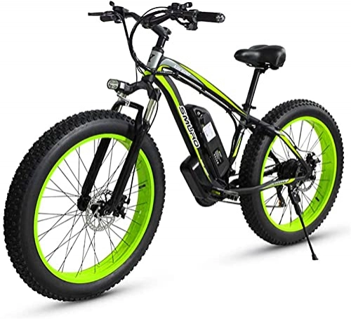 Mountain bike elettriches : Mountain bike elettrica da 26 pollici con pneumatici grassi per adulti, bici da neve fuoristrada in lega di alluminio da 350 W, batteria al litio 36 / 48V 10 / 15AH, 27 velocità (colore: verde, dimens