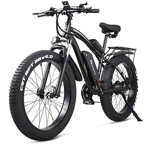 Mountain bike elettriches : MX02S Bici elettrica da 26 pollici 1000W Mountain Bike Snow Bike 48V17Ah Batteria al litio 4.0 Pneumatico grasso (Black, Più 1 batteria ricambio)