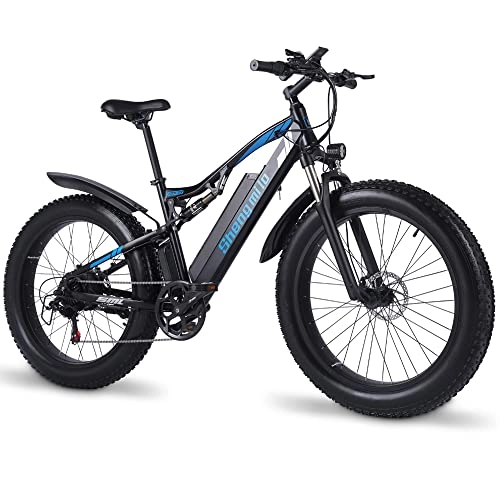 Mountain bike elettriches : MX03 Bicicletta elettrica per adulti 26 * 4.0 Fat Tire 48V 17Ah Batteria di grande capacità 7 velocità Mountain Bike Bici da neve (17Ah + 1 batteria ricambio)