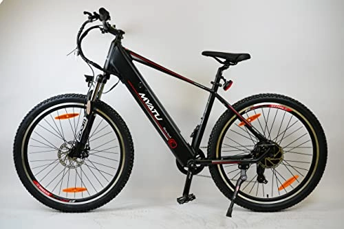 Mountain bike elettriches : Myatu - Bicicletta elettrica da 27, 5", con cambio Shimano a 7 marce, motore BAFANG da 250 W, batteria agli ioni di litio da 36 V, 13 Ah, telaio in alluminio, 25 km / h, per uomo e donna, colore: nero