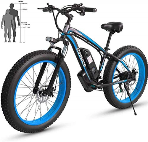 Mountain bike elettriches : RDJM Bciclette Elettriche, Elettrico Beach Bike 48V 26 '' Fat Tire Potente Motore a Montagna Neve Ebike Lega di Alluminio della Bicicletta (Color : Black Blue, Size : 48V15AH)