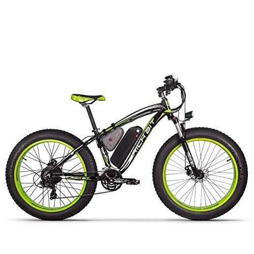 Mountain bike elettriches : Rich BIT bici elettrica RT-022 motore brushless 48V * 17Ah LG li-Batteria Smart e-Bike freno a doppio disco Shimano 21 velocità (Black-Green)