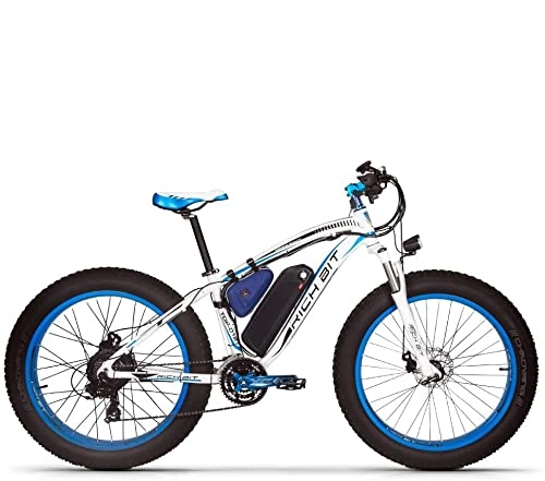 Mountain bike elettriches : Rich BIT bici elettrica RT-022 motore brushless 48V * 17Ah LG li-Batteria Smart e-Bike freno a doppio disco Shimano 21 velocità (White-Blue)