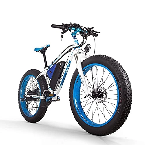Mountain bike elettriches : RICH BIT TOP-022 Bici elettrica mountain bike, e-bike con pneumatici grassi da 26" con batteria al litio 48V 17Ah, Shimano 21 marce (blu)