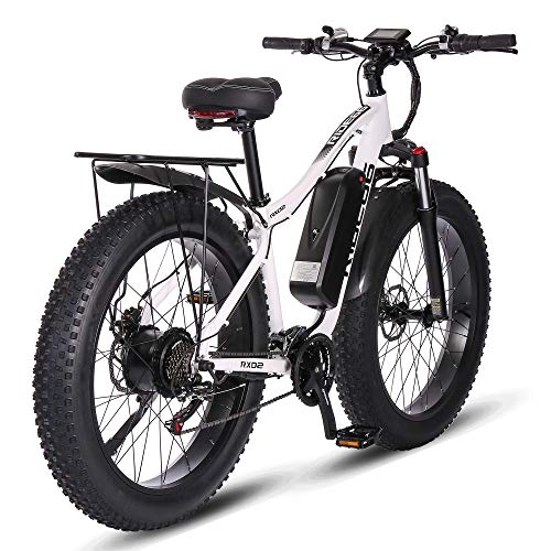 Mountain bike elettriches : ride66 RX02 Bicicletta elettrica Mountain E-Bike 26 pollici 1000 W 48 V 16 AH LG batteria a celle Fat Tire Hydraulic Brakes Shimano 21 marce, ammortizzatore anteriore (bianco)