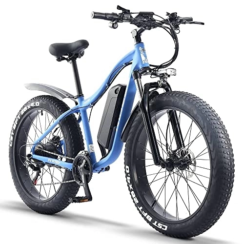 Mountain bike elettriches : ride66 RX02 Bicicletta elettrica Mountain E-Bike 26 pollici 48V 16AH LG batteria a celle Fat Tire freni idraulici Shimano a 21 marce (blu)