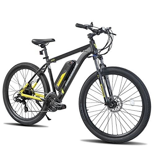 Mountain bike elettriches : ROCKSHARK Bicicletta elettrica telaio in alluminio da 27 pollici, 350 W, cambio Shimano a 21 marce, forcella ammortizzata con batteria da 36 V, 10, 4 Ah, telaio E-Bike nero..