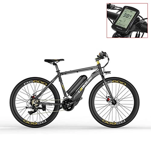 Mountain bike elettriches : RS600 700C Bicicletta a pedalata assistita, batteria al litio da 36V 20Ah, freno a disco, fino a 70 km per carica, velocità 20-35 km / h, bicicletta da strada (Grey-LCD, Più 1 batteria di ricambio)