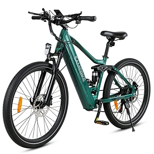Mountain bike elettriches : SAMEBIKE Bicicletta Elettrica per Adulti Full Suspension Mountain Bike Elettrica 48V / 14Ah Batteria 26" Bici Elettriche con Freni Meccanici (Verde)