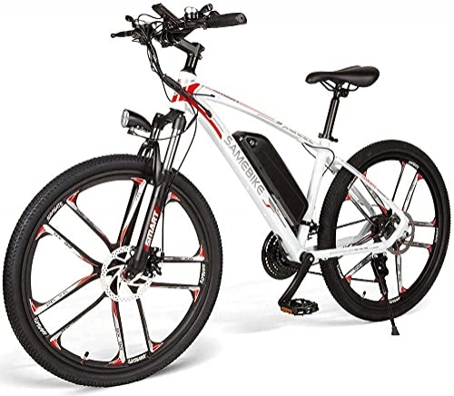 Mountain bike elettriches : SAMEBIKE MY-SM26 Bicicletta elettrica 350W 48V Bicicletta elettrica da montagna 21 velocità 26 pollici Ebike per adulti (bianco)