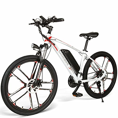 Mountain bike elettriches : SAMEBIKE MY-SM26 Mountain Bike elettrica Cerchio in lega di magnesio 21 velocità Bicicletta elettrica per adulti(Bianco)