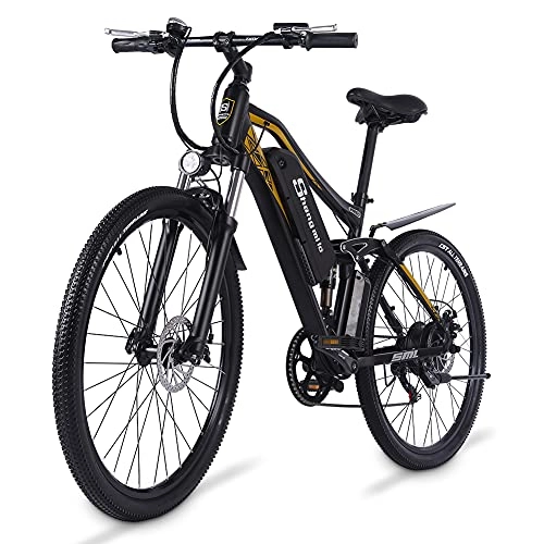 Mountain bike elettriches : Sheng milo - Bicicletta elettrica M60 7 velocità 500W mountain bike city bike è unisex, batteria al litio 15Ah doppio smorzamento telaio in lega di alluminio