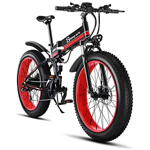 Mountain bike elettriches : Shengmilo 1000W Fat Ebike, Bici elettriche, Pieghevole, 21 velocit, Sospensione Completa, Freno a Disco Idraulico