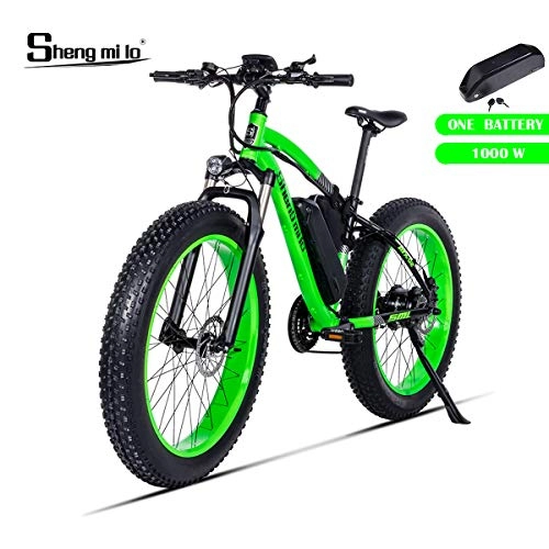 Mountain bike elettriches : Shengmilo 1000W Motor Bici elettriche, E-Bike da 26 Pollici Mountain, Bicicletta Pieghevole Elettrica, Pneumatici Grassi da 4 Pollici (Verde)