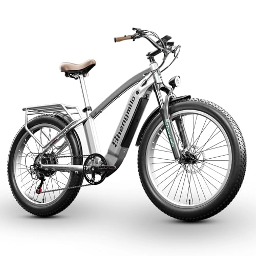 Mountain bike elettriches : Shengmilo Bicicletta Elettrica Bike 26 Pollici E-Mountain Bike E-Bike Batteria LG da 720WH con 7 Velocità, Pneumatico a Zolla, Freni a Disco Idraulici, Telaio e Portapacchi in Alluminio