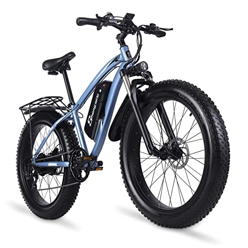Mountain bike elettriches : Shengmilo Bicicletta elettrica Power-Assisted, per adulti, bicicletta elettrica da 26 pollici, Fat Tire Mountain Bike, forcella ammortizzata con serratura MX02S e Bike (blu)
