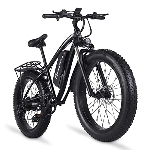 Mountain bike elettriches : Shengmilo Bicicletta elettrica Power-Assisted, per adulti, bicicletta elettrica da 26 pollici, Fat Tire Mountain Bike, forcella ammortizzata con serratura MX02S e Bike (nero)