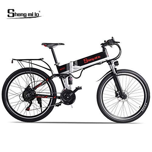 Mountain bike elettriches : Shengmilo-M80 Mountain Bike Elettrica 500W, Bicicletta Elettrica Pieghevole da 26 Pollici, Sospensione Completa 48v 13ah E velocit Shimano 21, con Ripiano Posteriore